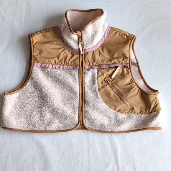 FP Movement by Free People Hit the Slopes Cropped Zip Up Vest Pink Tan Ivory XL - Picture 3 of 10